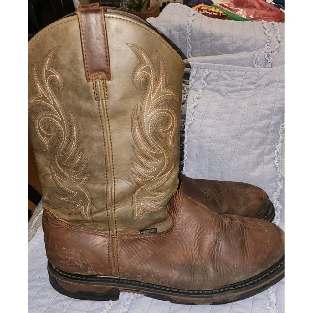 Laredo Work Boots Mens Size 11.5 EW Wide Hammer Waterproof Leather Tan Cheyenne